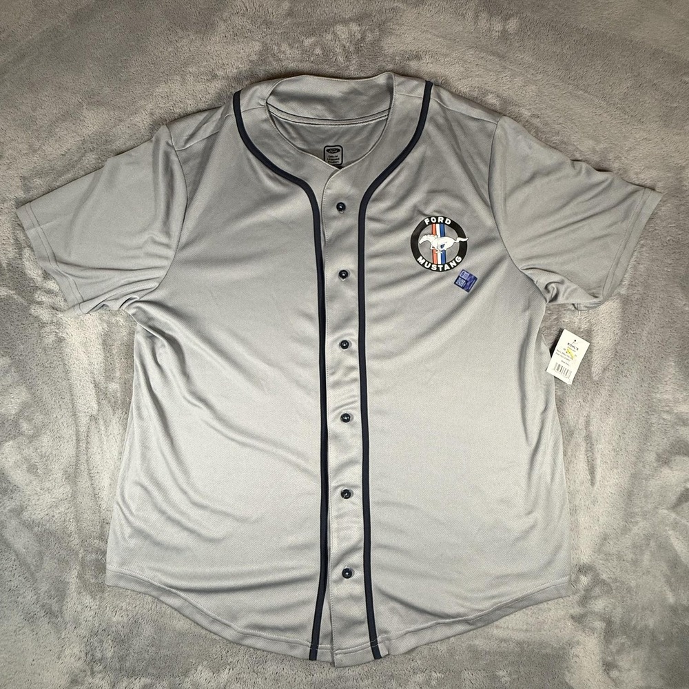 Hybrid Apparel Shirt Mens 2XL Gray Ford Mustang Baseball Button Graphic Jersey
